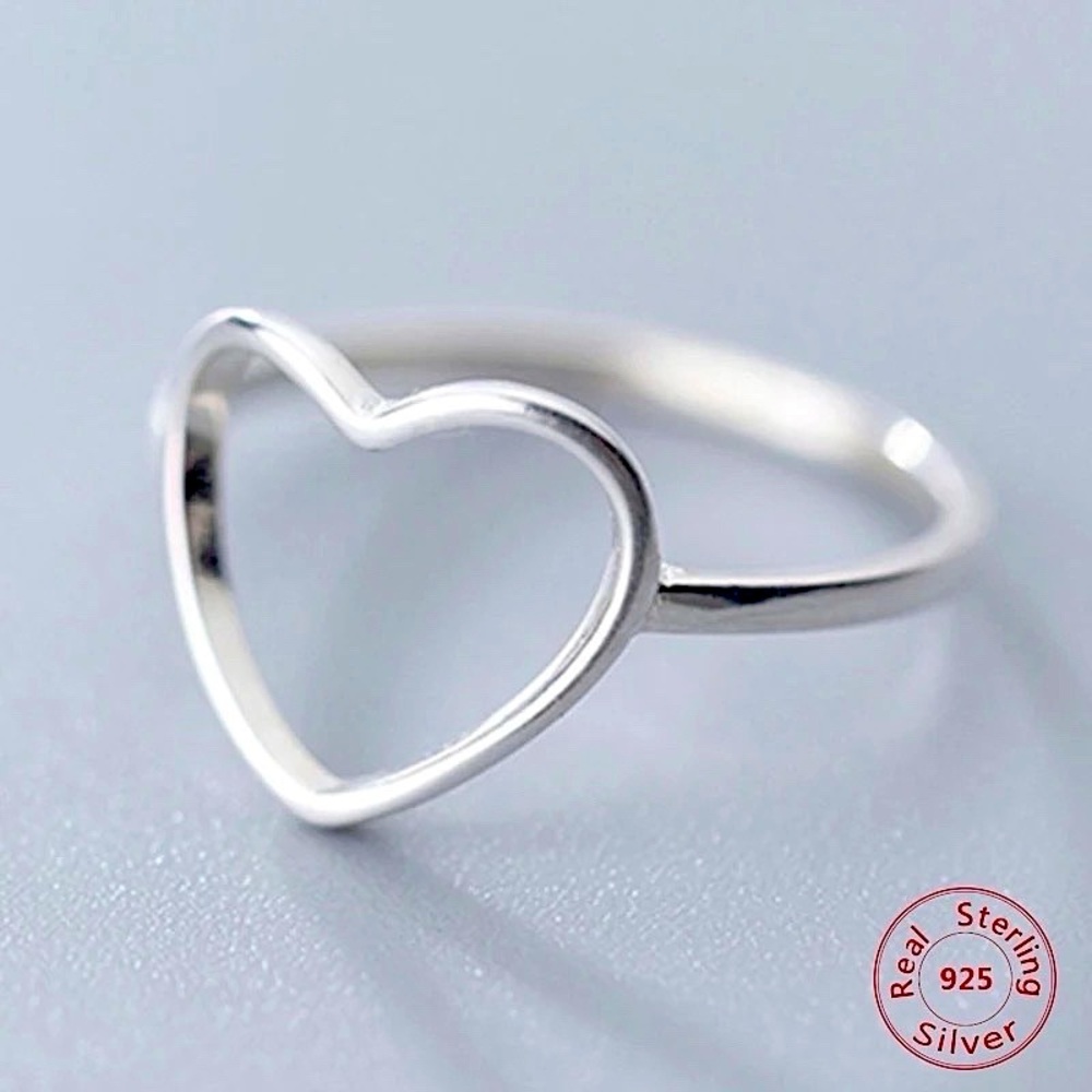 🍒3/$30 New Sterling Silver Open Heart Ring - Size 6